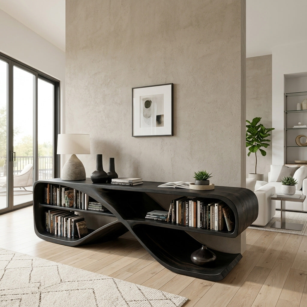 Modern Organic Wooden Console Table For Living Decor - Image 4