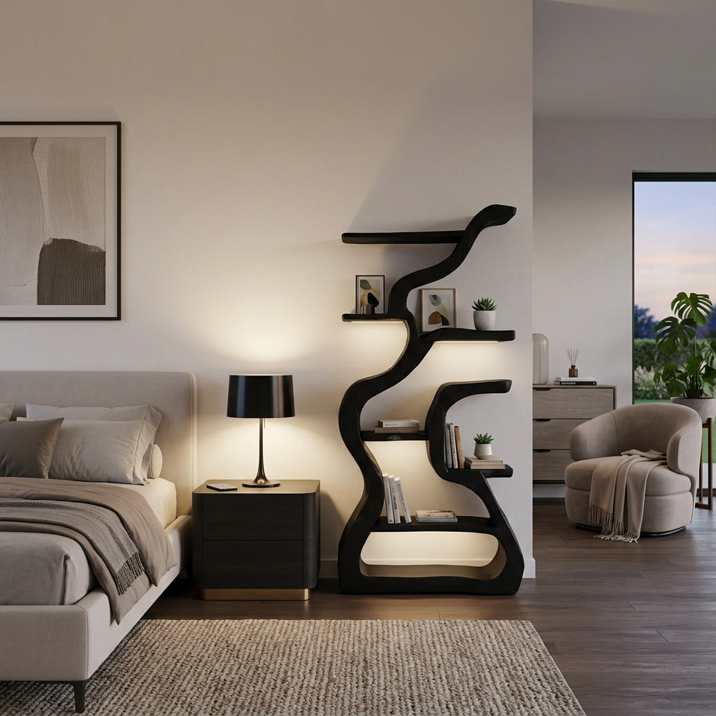 Organic Sculptural Bookshelf With Curved Design For Living Room - Image 4