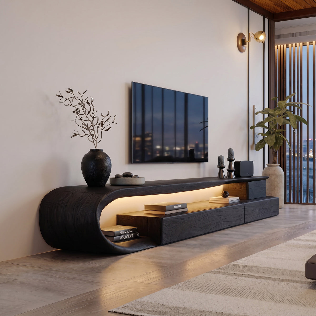Modern Curved TV Console With Drawer For Living Room - Image 4