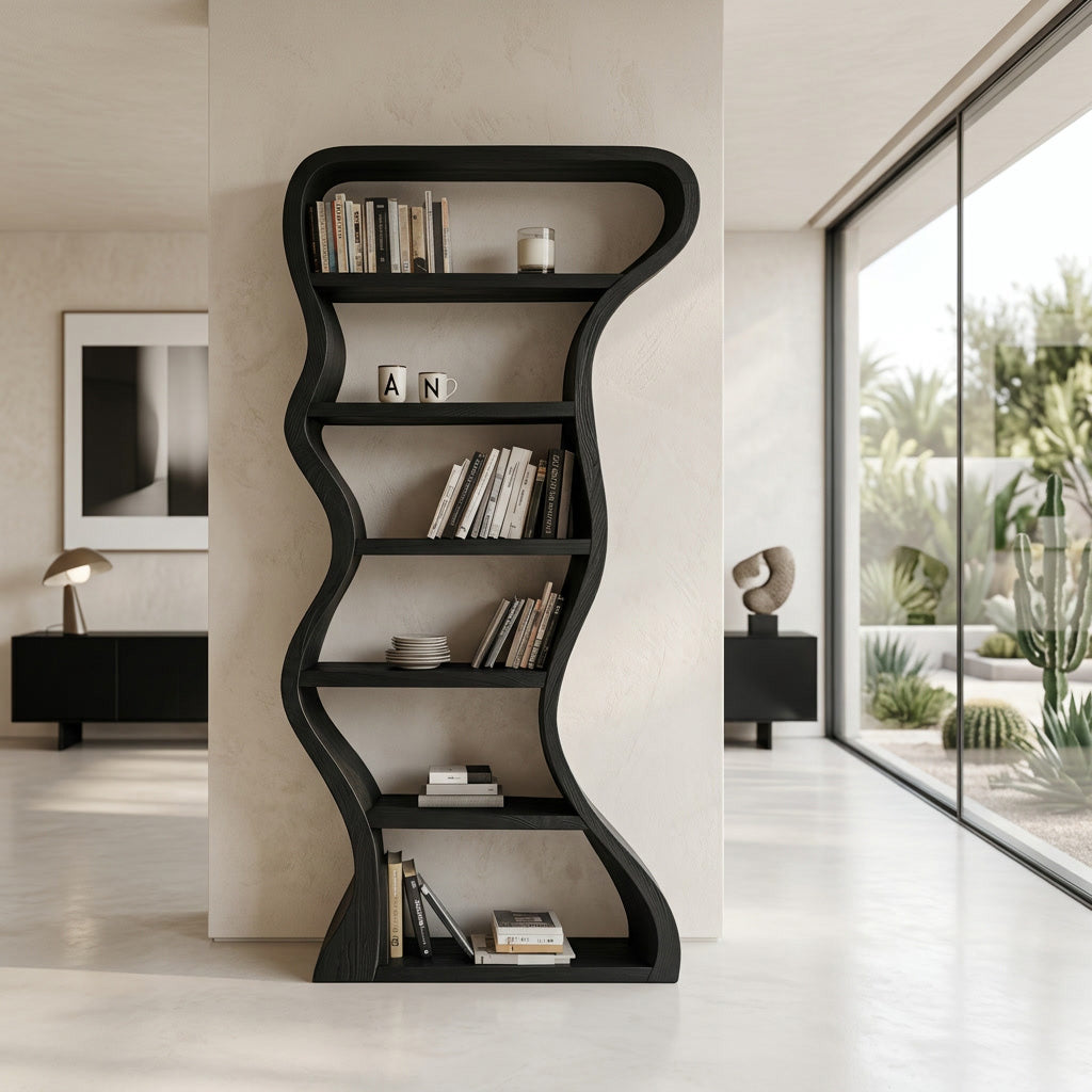 Organic Sculpture Wavy Bookshelf For Living Room Or Office Furniture - Image 4