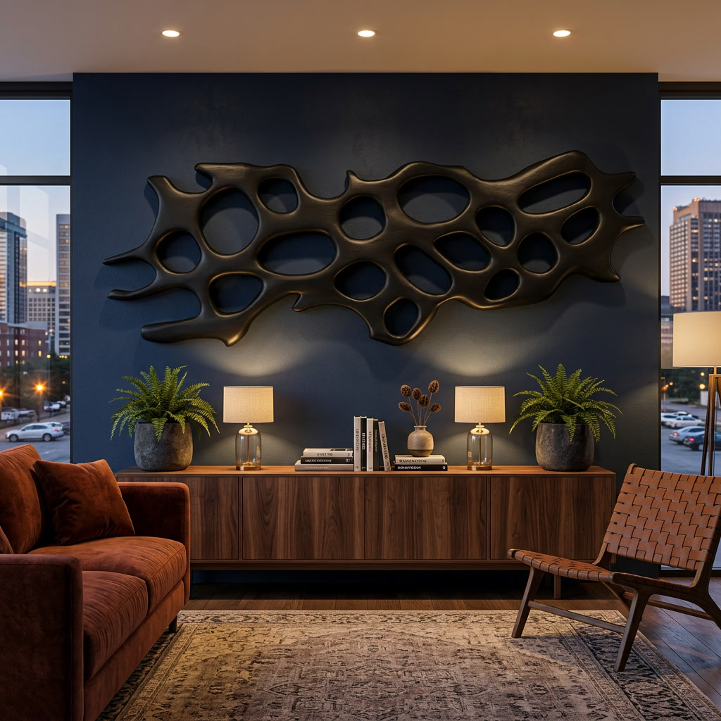 Organic Wall Art Sculpture With Abstract Carving For Living Room - Image 4