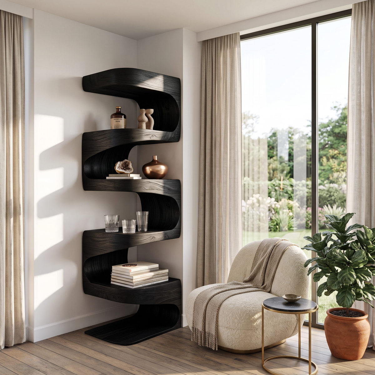 Modern Corner Wave Bookshelf For Living Room Or Contemporary Interior - Image 4