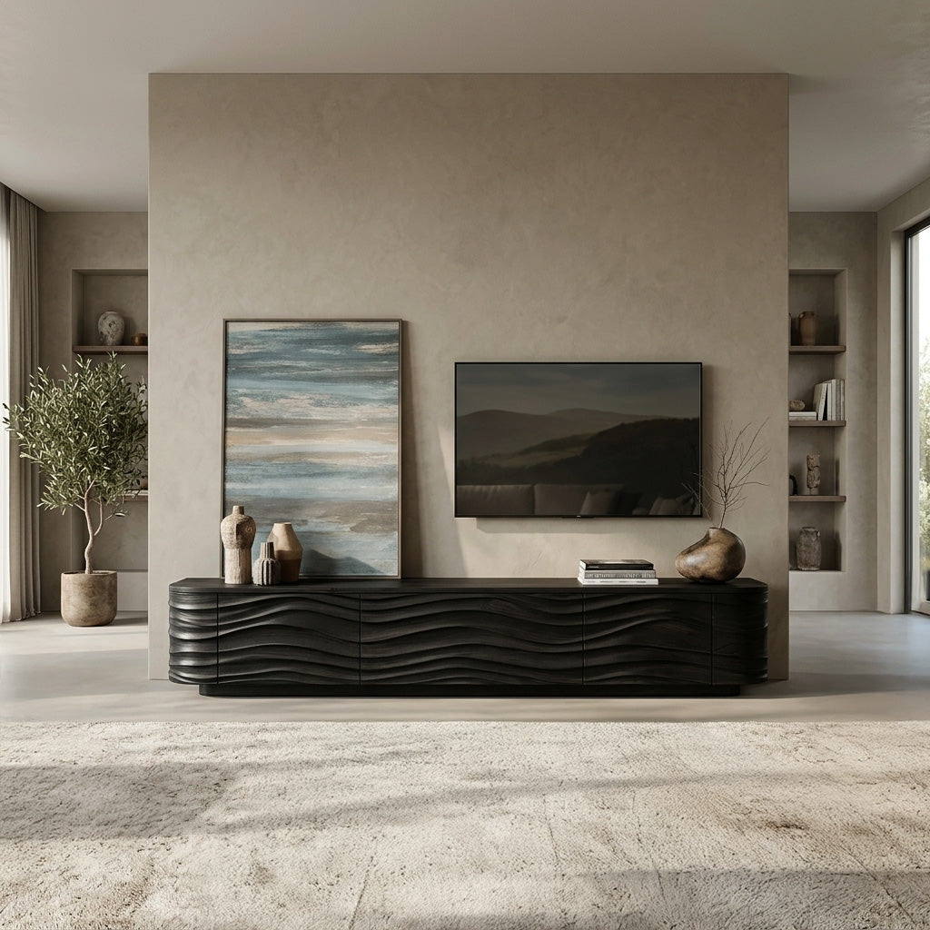 Contemporary Low Wood TV Stand For Media Room - Image 3