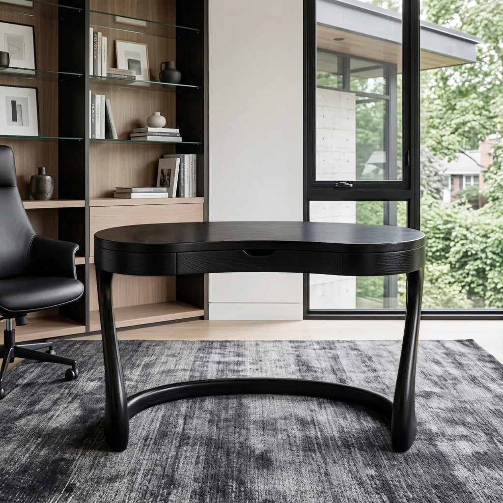 Modern Sculpted Desk With Drawers For Minimalist Home Office - Image 2