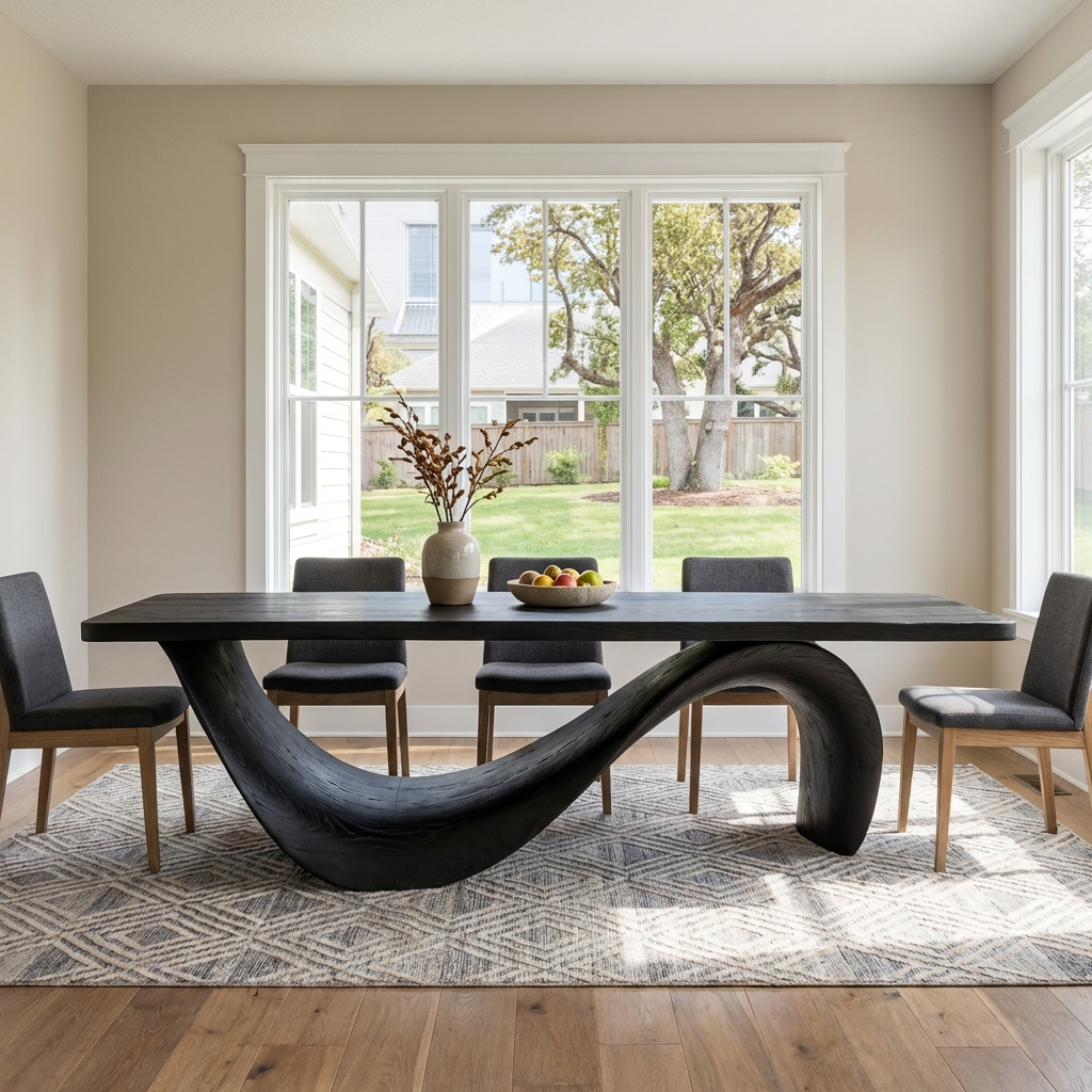 Modern Wooden Dining Table With Curved Base For Dining Area - Image 8