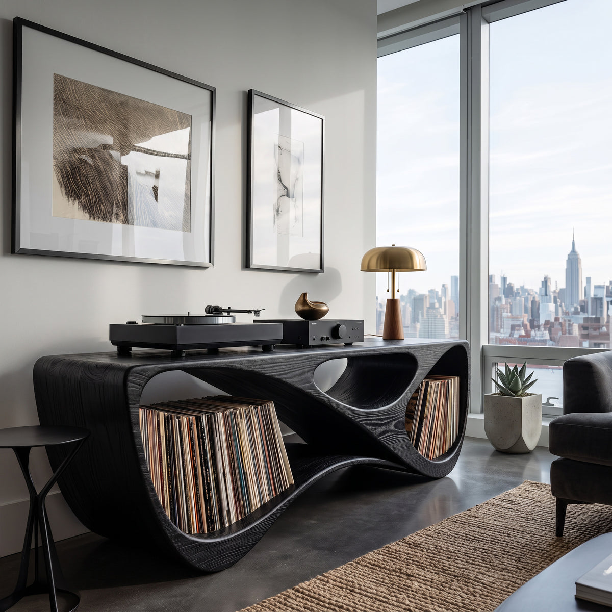 Contemporary Rounded Vinyl Record Console For Living Room - Image 4