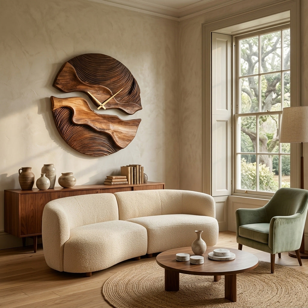Organic Wooden Wall Clock With Unique Form For Living Room - Image 5