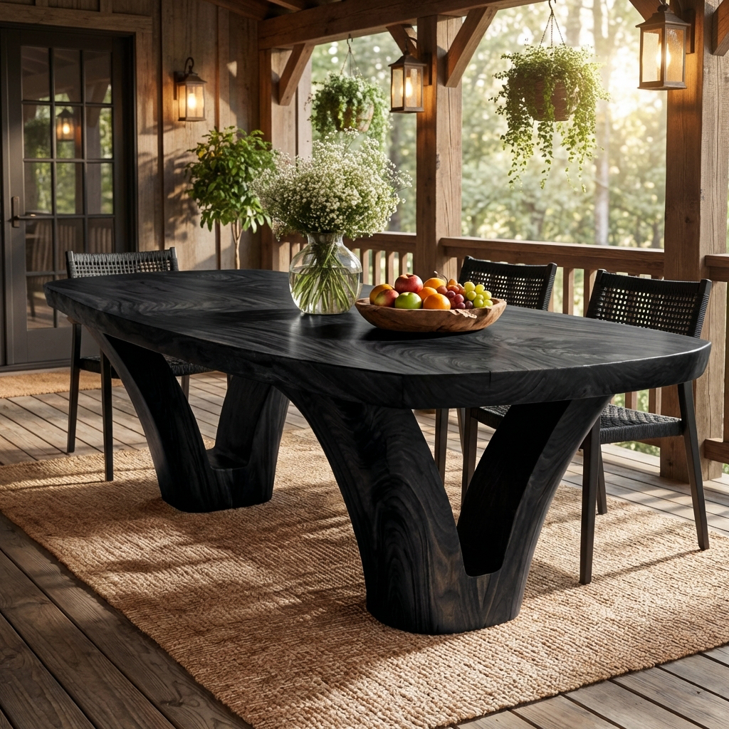 Modern Wooden Dining Table With Unique Base For Kitchen - Image 4