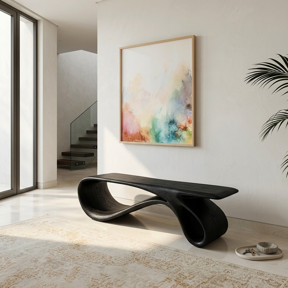 Curved Natural Wood Bench For Contemporary Living Room Decor - Image 4