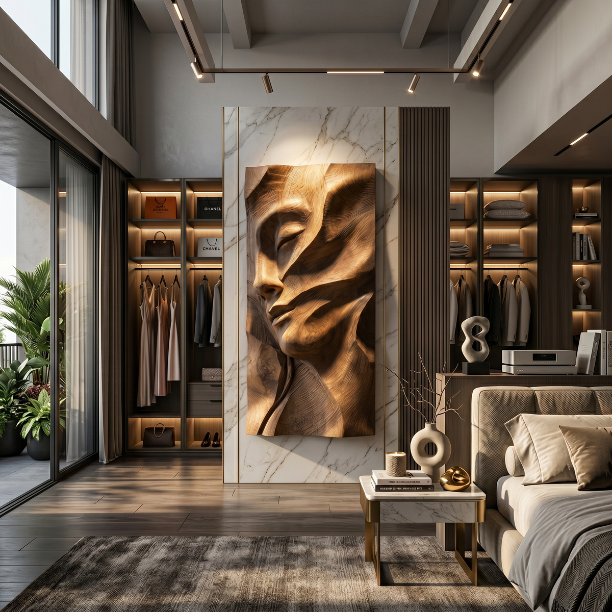 Sculpted Female Face Wood Wall Art Luxury Reading Room Decor - Image 3