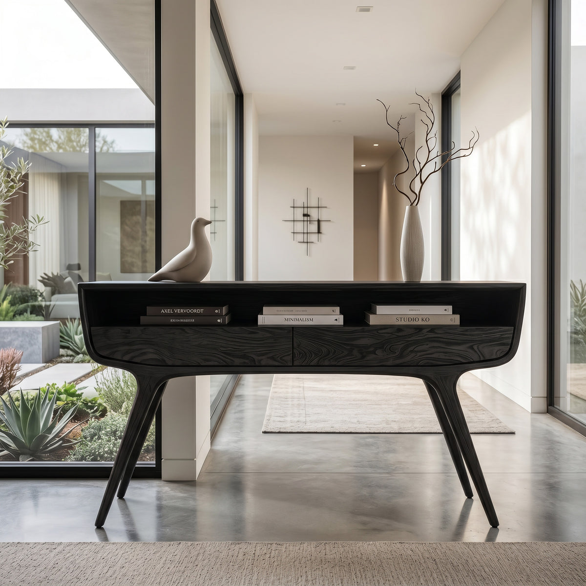 Mid Century Curved Console Table With Drawers For Entryway - Image 4