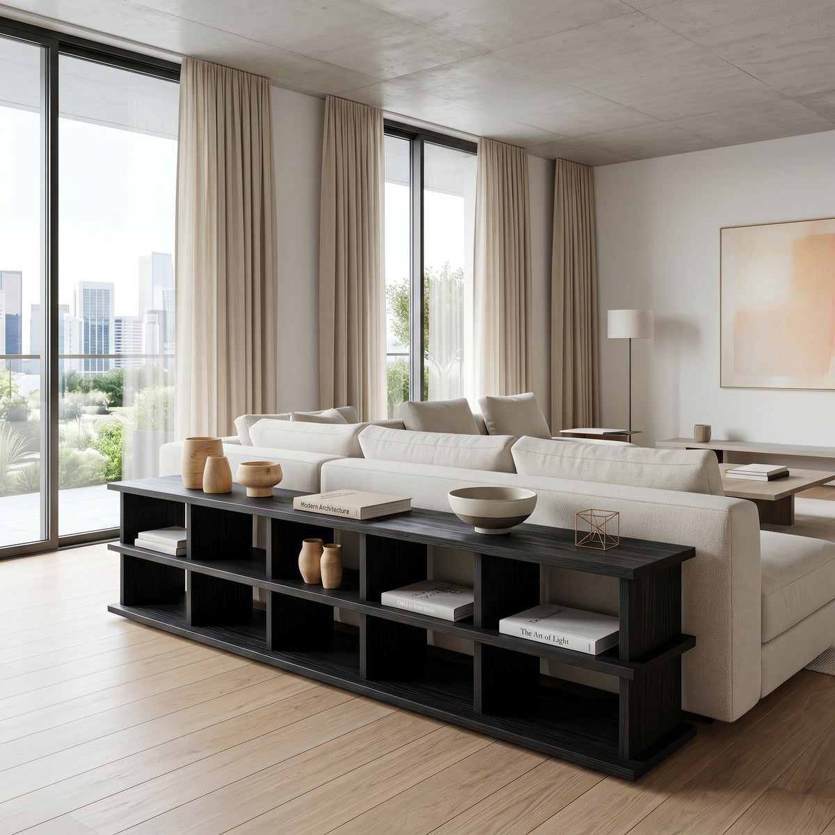 Modern Long Wooden Bookshelf For Living Room Storage - Image 4