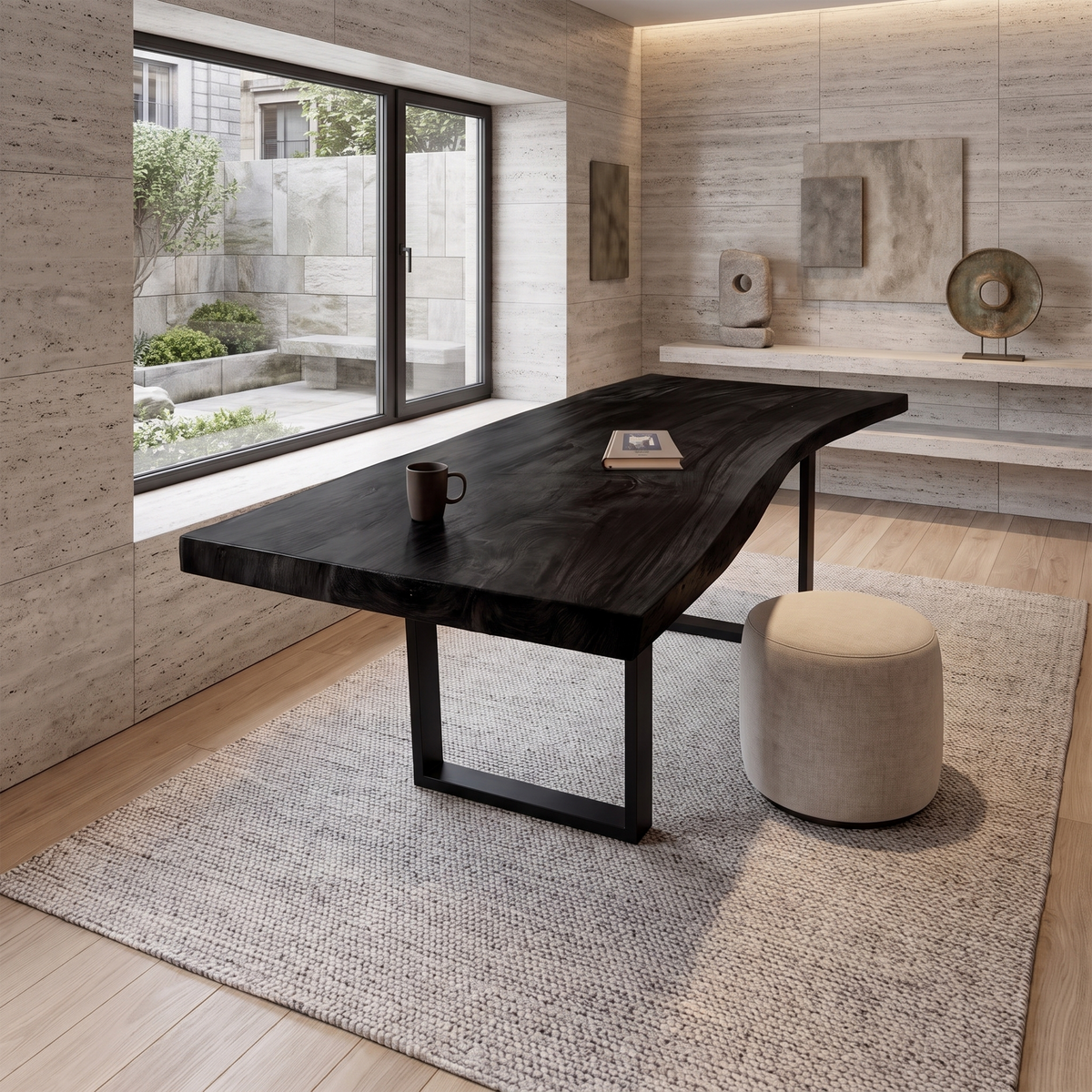 Mid Century Rustic Wooden Live Edge Desk For Home Office - Image 4