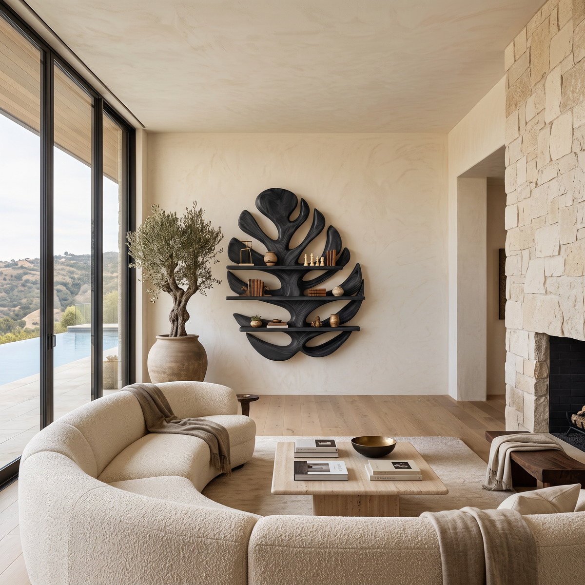 Wood Monstera Leaf Bookshelf For Modern Minimalist Home - Image 4