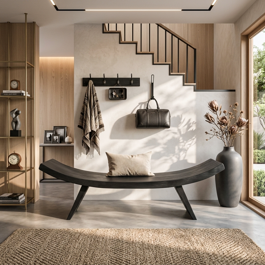 Rustic Live Edge Bench With Organic Curves For Entryway - Image 4