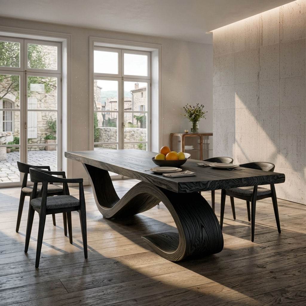Modern Wooden Dining Table With Curved Base For Dining Area - Image 7
