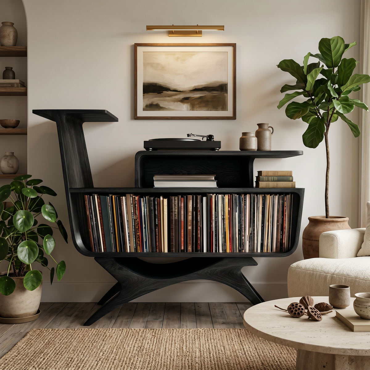 Modern Wooden Record Player Stand With Open Frame For Living - Image 4