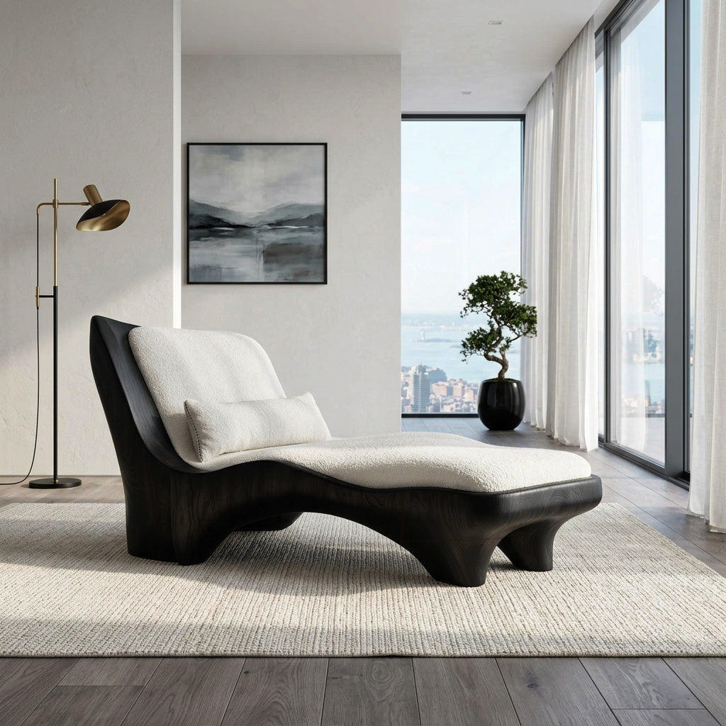 Modern Chaise Lounge With Curved Base For Living Room - Image 4