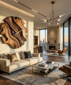 Elegant Sculptural Wooden Wall Clock For Living Room