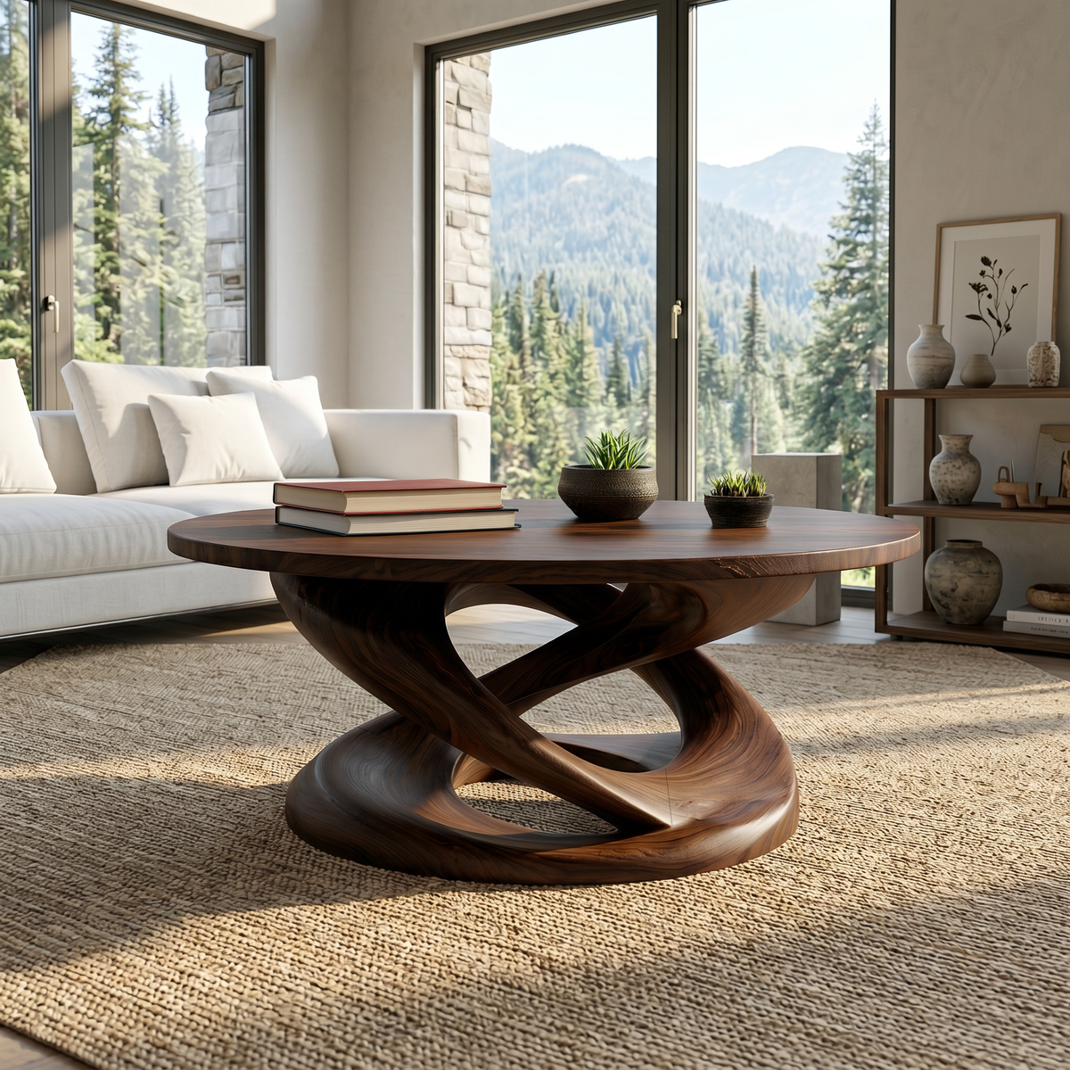 Round Coffee Table With Twisted Pedestal For Luxury Living Room - Image 7