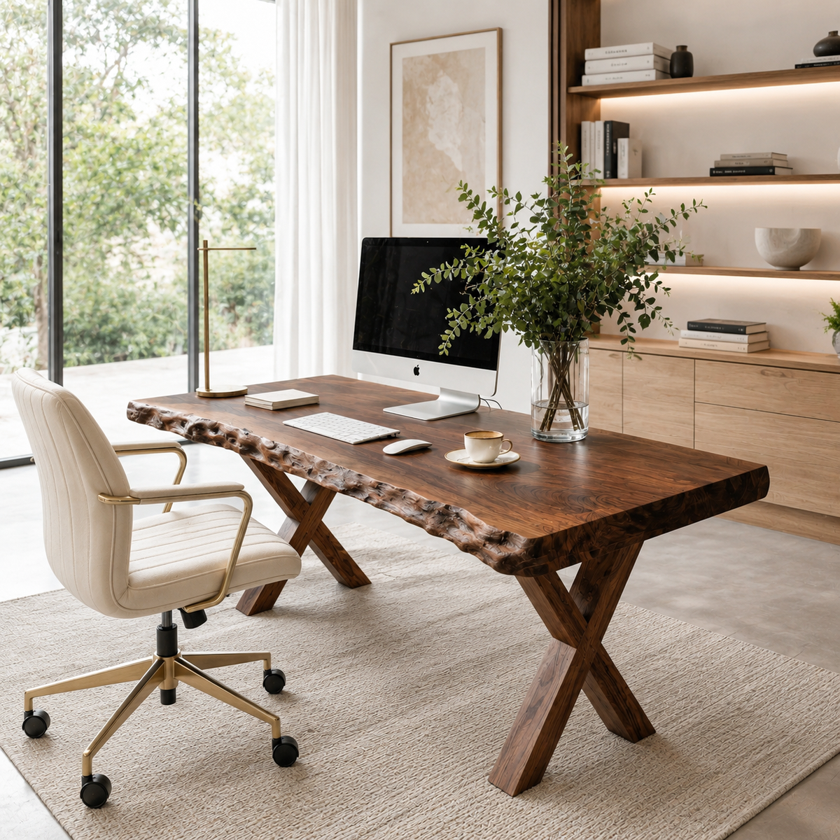 Live Edge Wooden Desk With X Legs For Rustic Home Office Or Studio - Image 7
