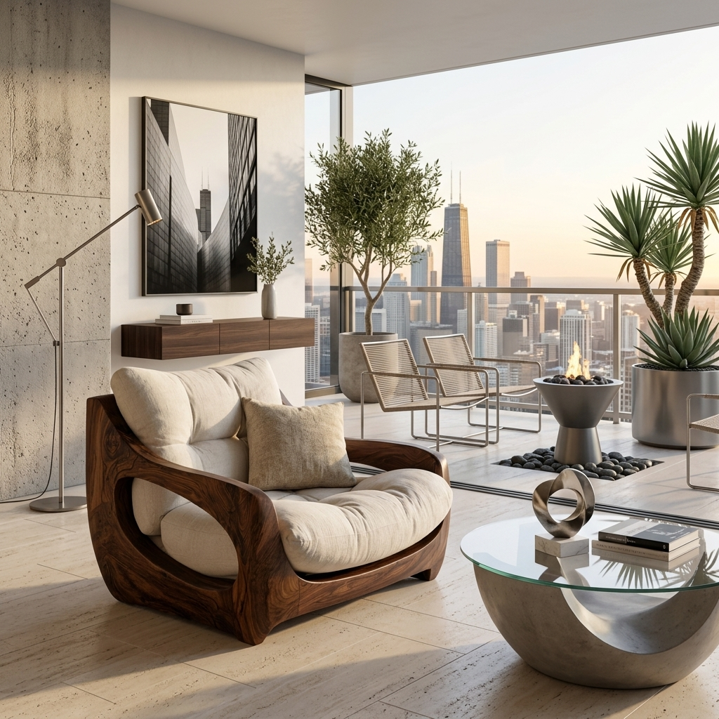 Modern Organic Lounge Seating With Carved Form For Living Room - Image 7
