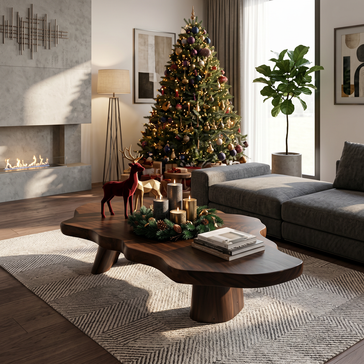 Mid Century Rustic Live Edge Coffee Table For Holiday Furniture - Image 7
