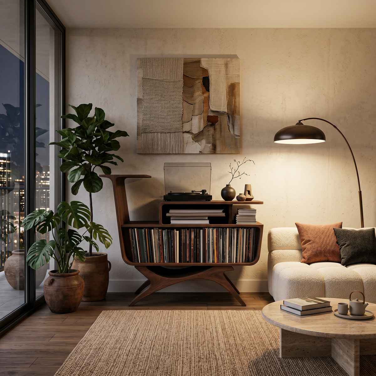 Modern Wooden Record Player Stand With Open Frame For Living - Image 7