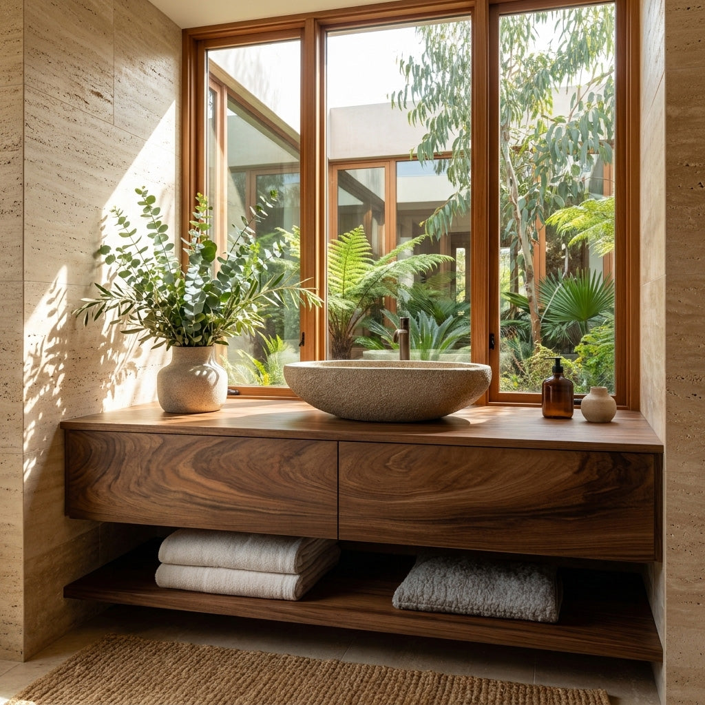 Minimalist Natural Wood Wall Mounted Bathroom Vanity For Bathroom - Image 7