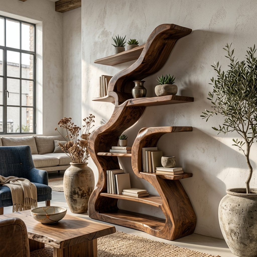 Organic Sculptural Bookshelf With Curved Design For Living Room - Image 7