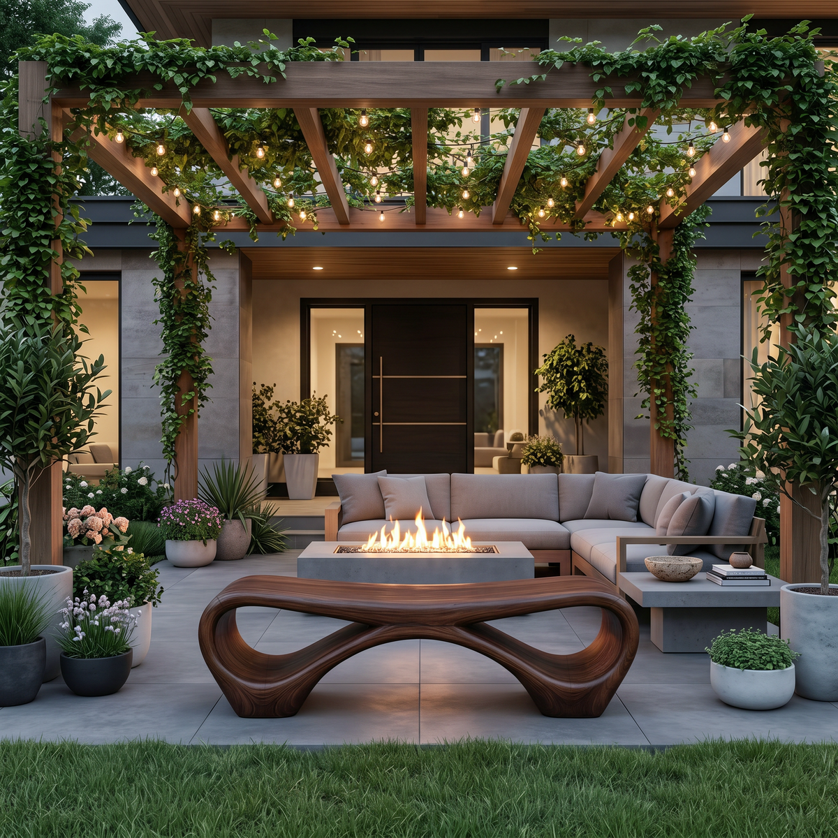 Modern Sculptural Outdoor Bench With Curved Design For Garden - Image 7
