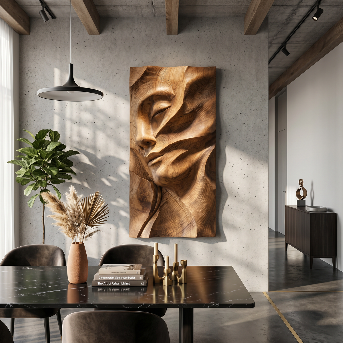 Sculpted Female Face Wood Wall Art Luxury Reading Room Decor - Image 4