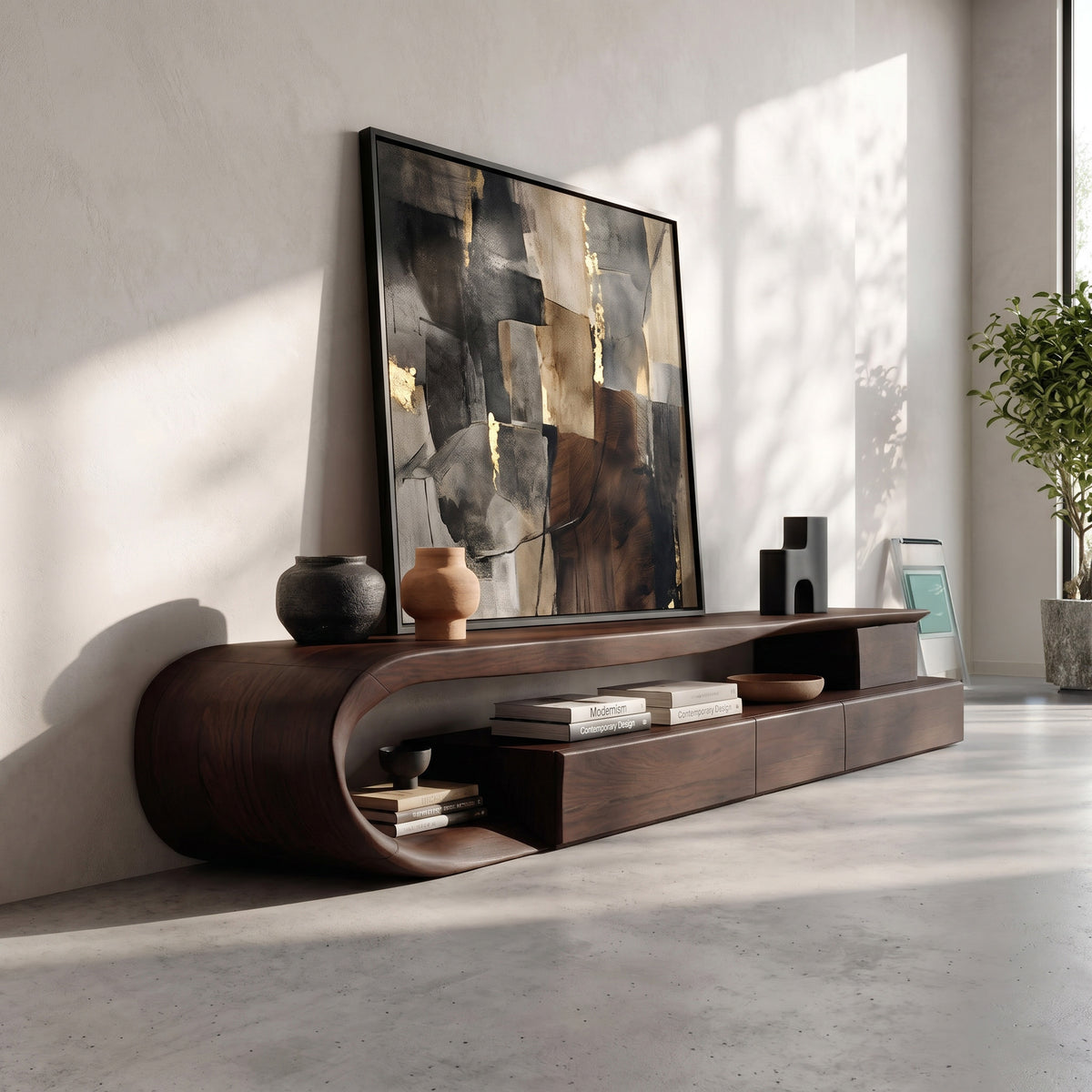 Modern Curved TV Console With Drawer For Living Room - Image 7