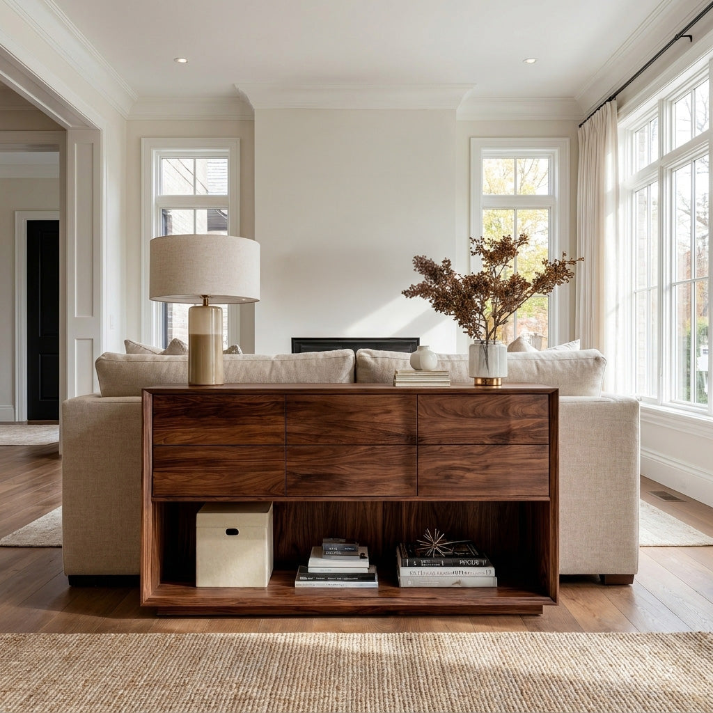Minimal Wood Console Table With Multi Drawer For Entry Space - Image 7