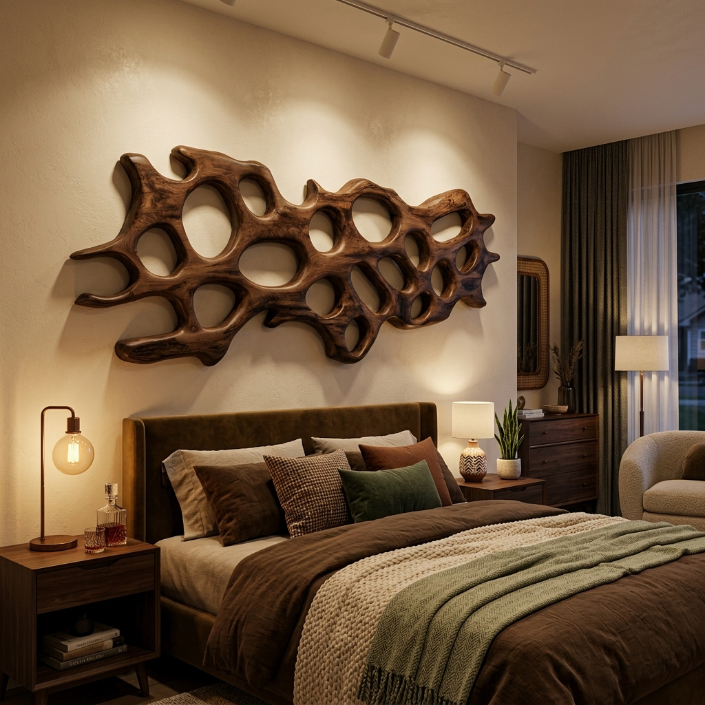 Organic Wall Art Sculpture With Abstract Carving For Living Room - Image 7