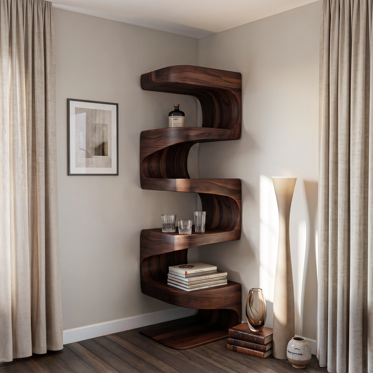 Modern Corner Wave Bookshelf For Living Room Or Contemporary Interior - Image 7