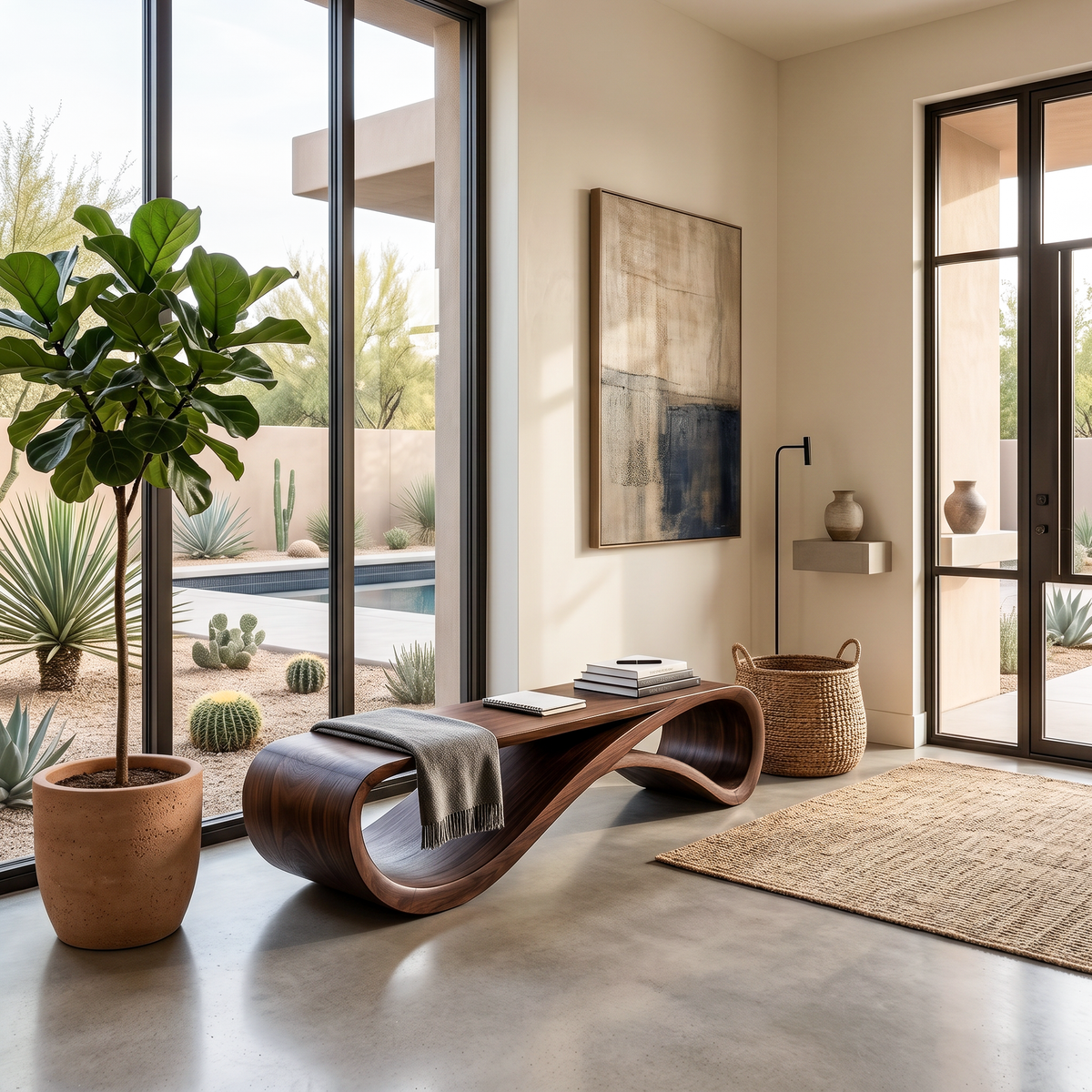 Contemporary Bench With Wave Shape For Living Room - Image 7