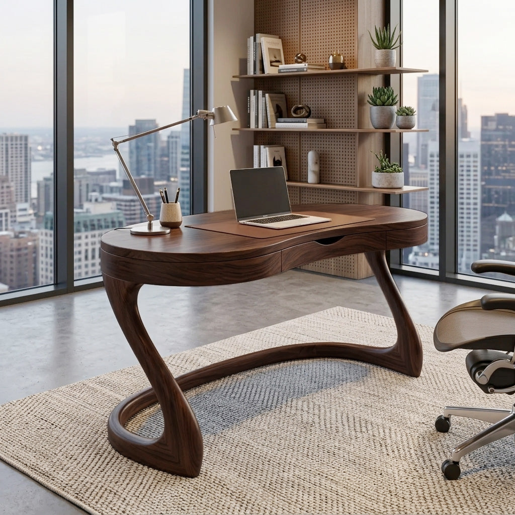 Modern Sculpted Desk With Drawers For Minimalist Home Office - Image 5
