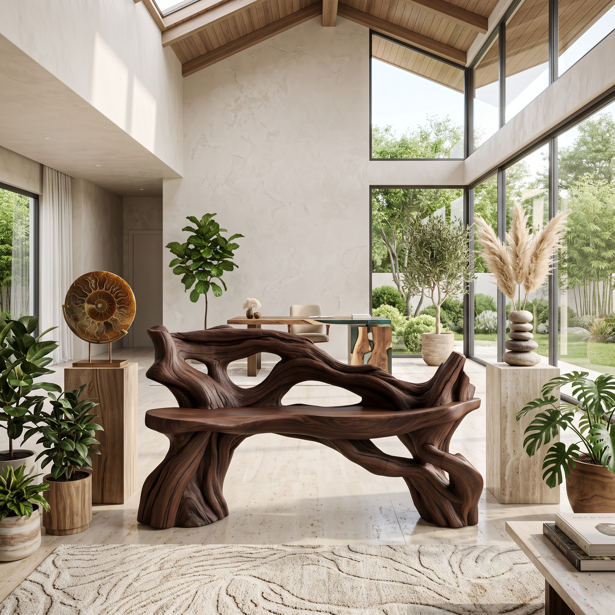 Handcrafted Branch Bench Outdoor Decor For Hand Carved Gardens - Image 7