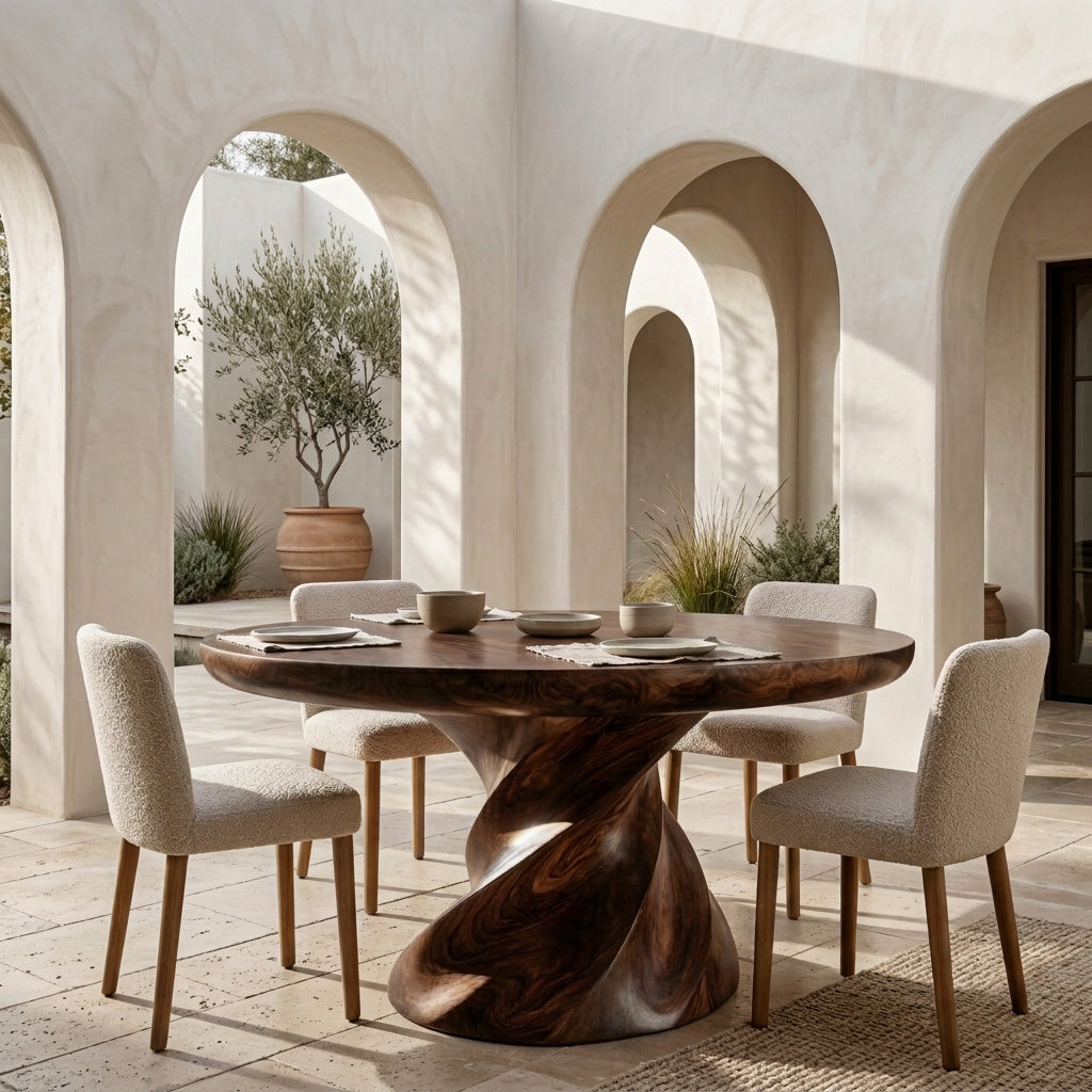 Contemporary Round Dining Table With Twisted Base For Dining Room - Image 7