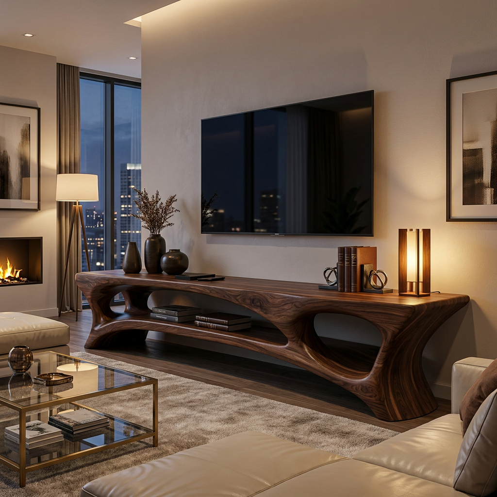 Organic Wood TV Stand With Open Shelf For Living Space - Image 7