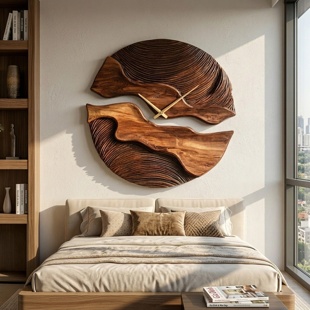 Organic Wooden Wall Clock With Unique Form For Living Room - Image 2