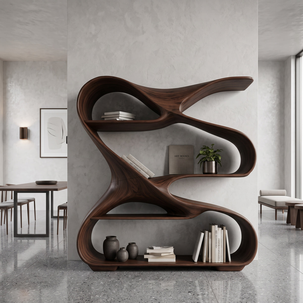 Modern Sculptural Wooden Bookshelf For Living Room Or Office Display - Image 7