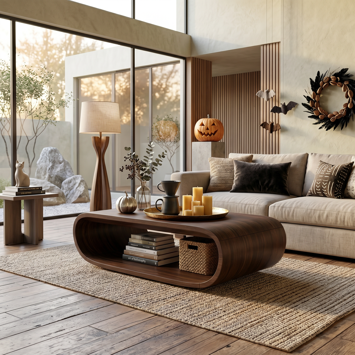 Mid Century Wooden Live Edge Coffee Table For Living Room Halloween Decor - Image 7