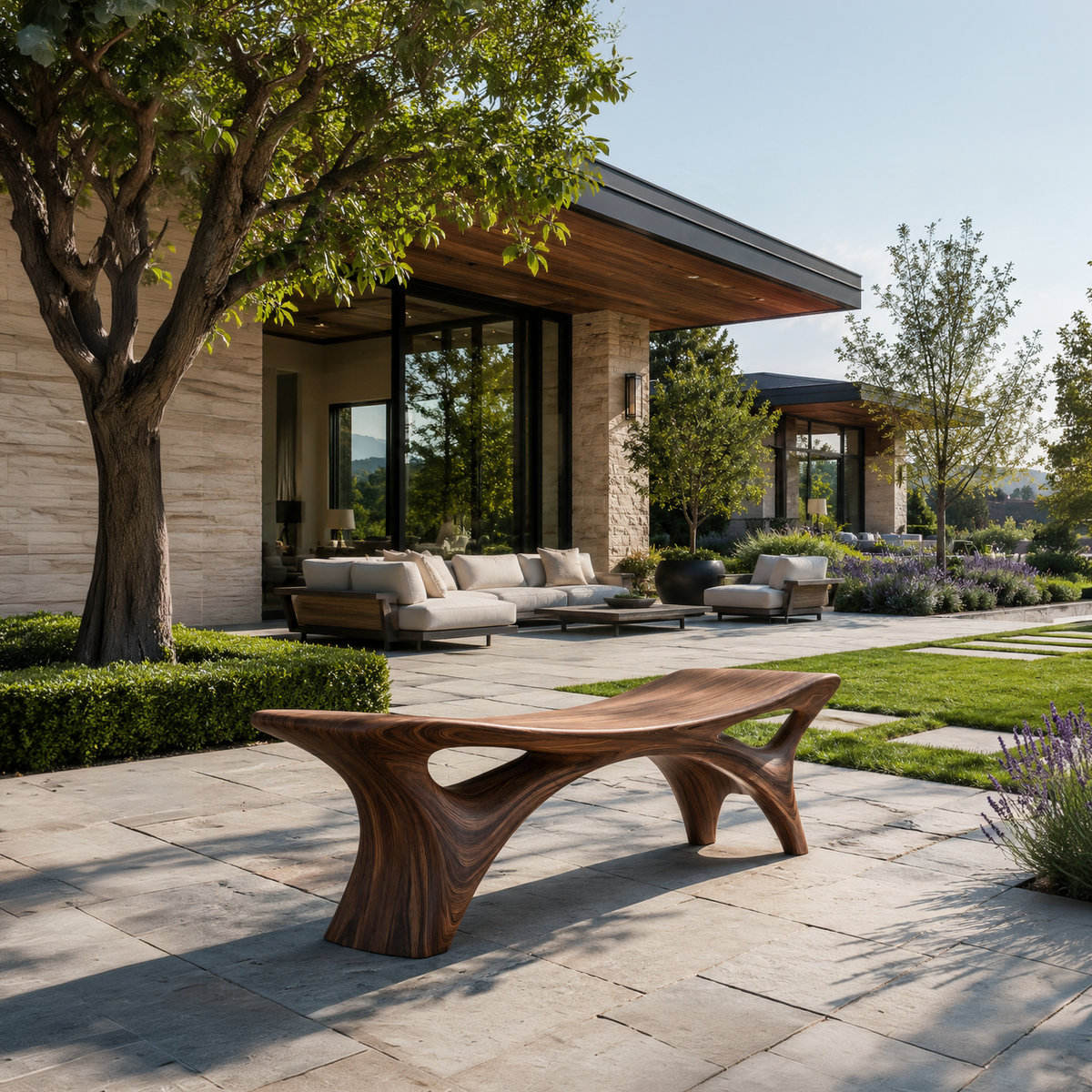 Contemporary Sculptural Outdoor Bench For Garden Or Terrace Lounge - Image 7