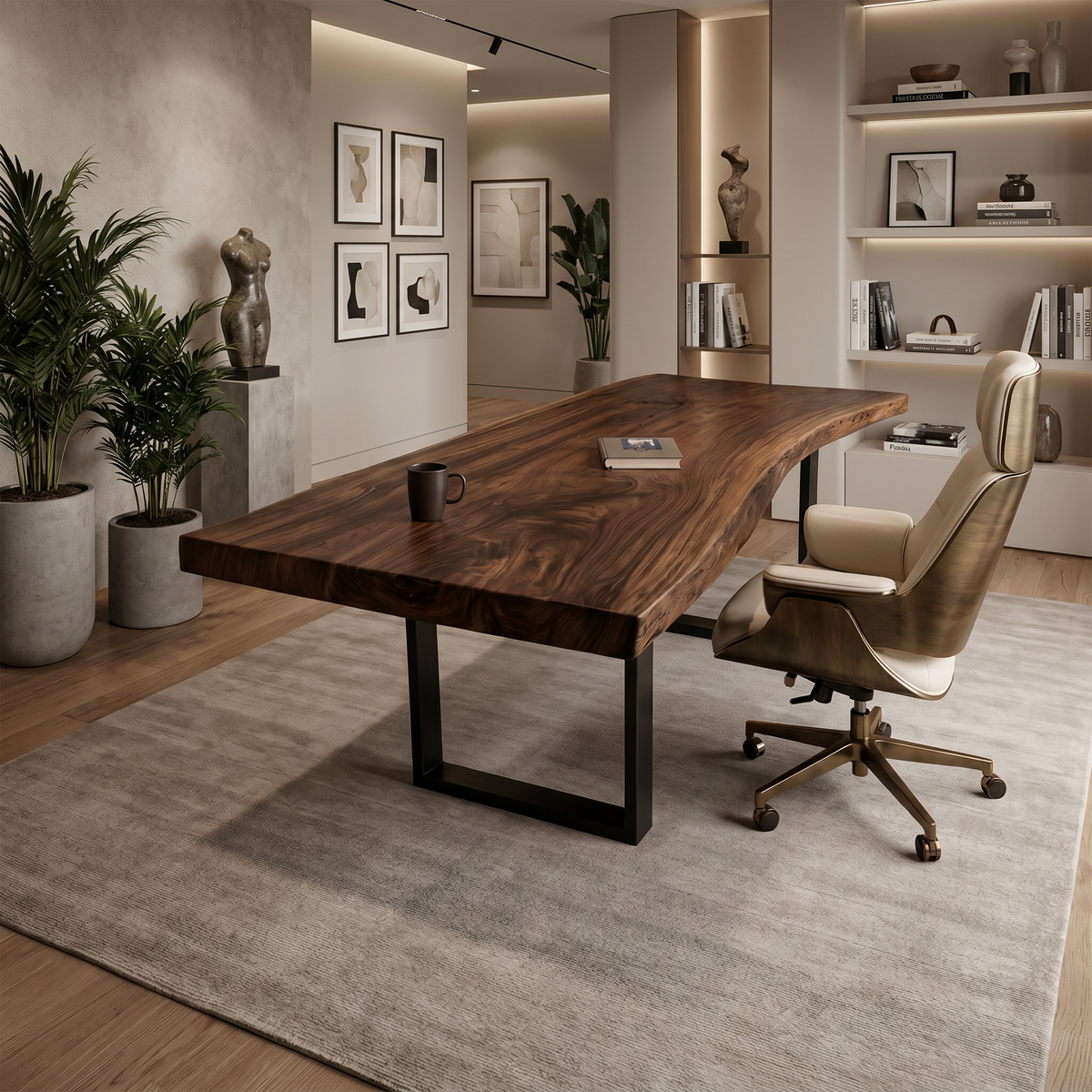 Mid Century Rustic Wooden Live Edge Desk For Home Office - Image 7