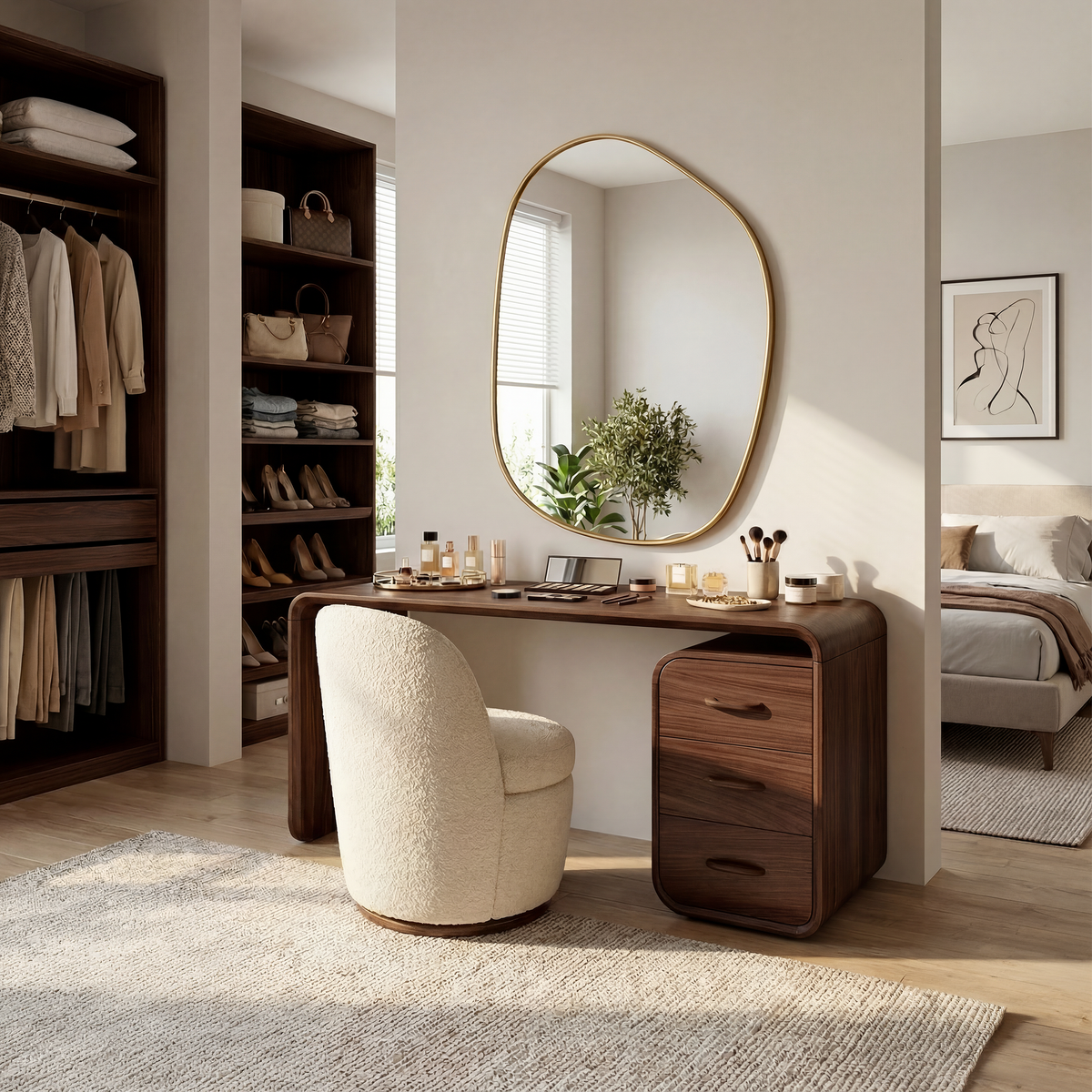 Japandi Vanity Table Walk In Closet Makeup Area Dressing Space - Image 7