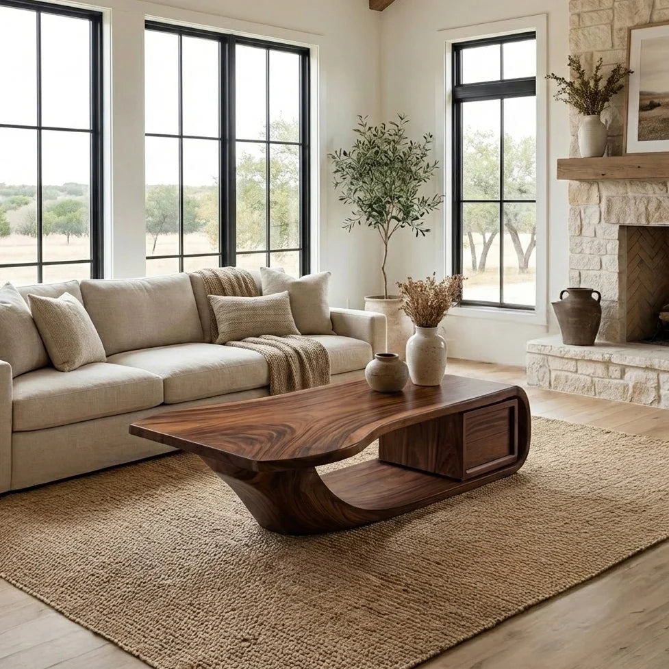 Modern Sculptural Coffee Table With Curved Design For Home Office - Image 4