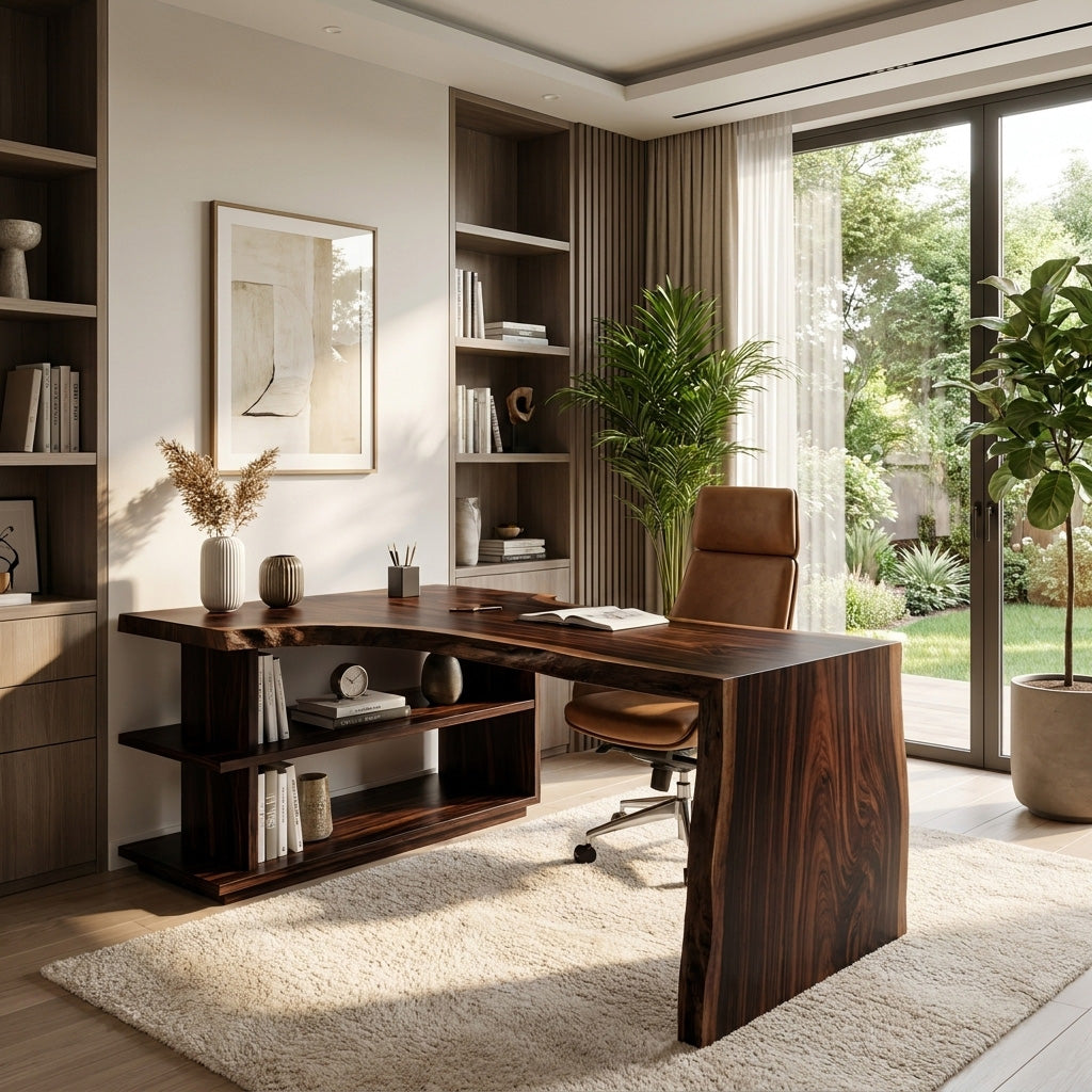 Modern L Shaped Desk With Bookshelf For Home Office - Image 7