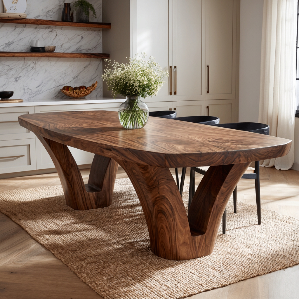 Modern Wooden Dining Table With Unique Base For Kitchen - Image 7
